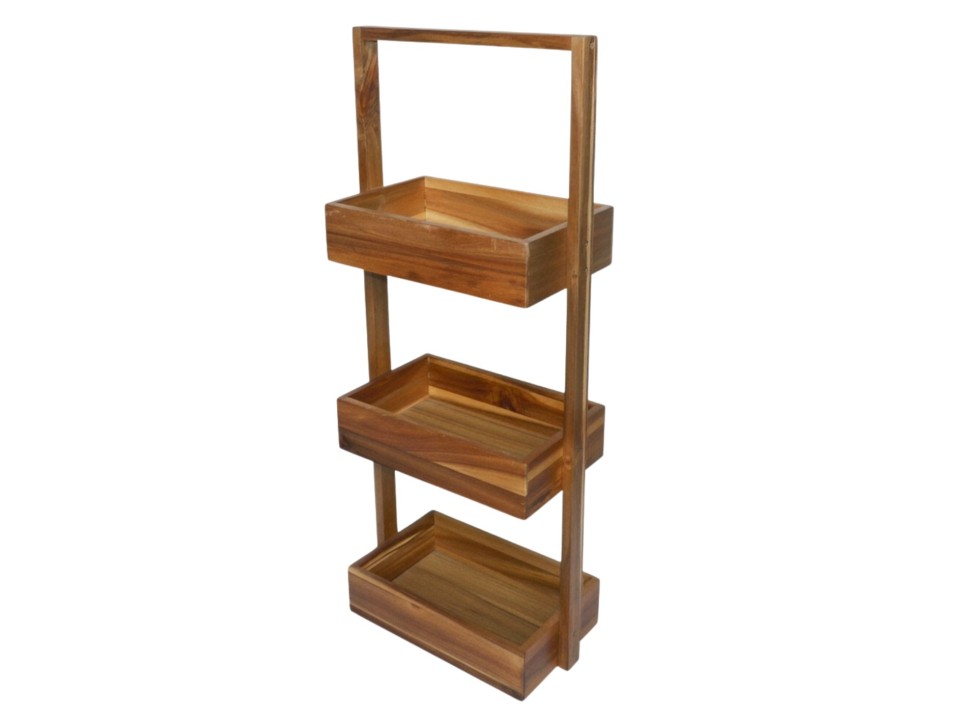 Premium Acacia Wood 3-Tier Storage Shelf with Rectangular Baskets - Versatile Home Organizer